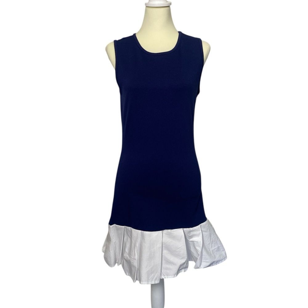 21 Saints Sleeveles Navy Dress W/ White Ruffle Hem Women's Size Large